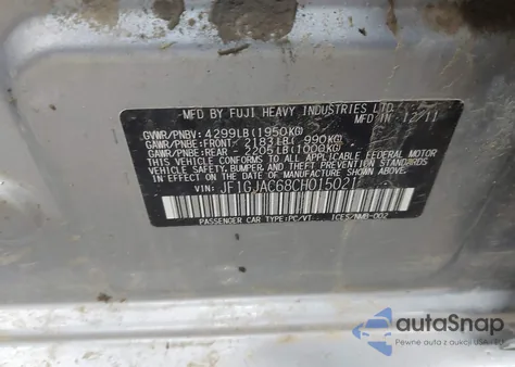 2012 Subaru Impreza 2.0I Premium z USA, uszkodzony, nr VIN JF1GJAC68CH015021